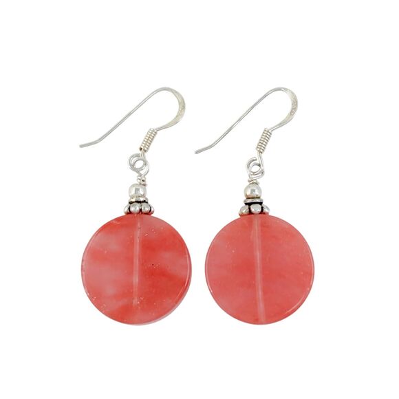 Vintage Sterling Silver 925 Pink Glass Disk Bead Dangle Earrings - Picture 2 of 4